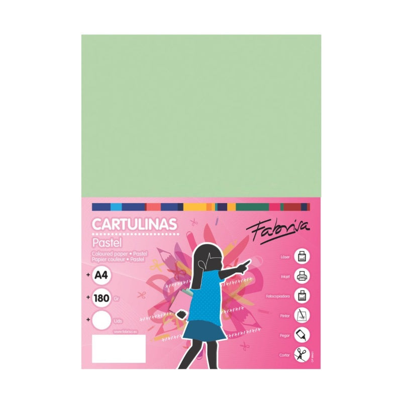 Carton colorat A4 Fabrisa 15480, 180g/mp, verde pastel lagoon, top 100 coli