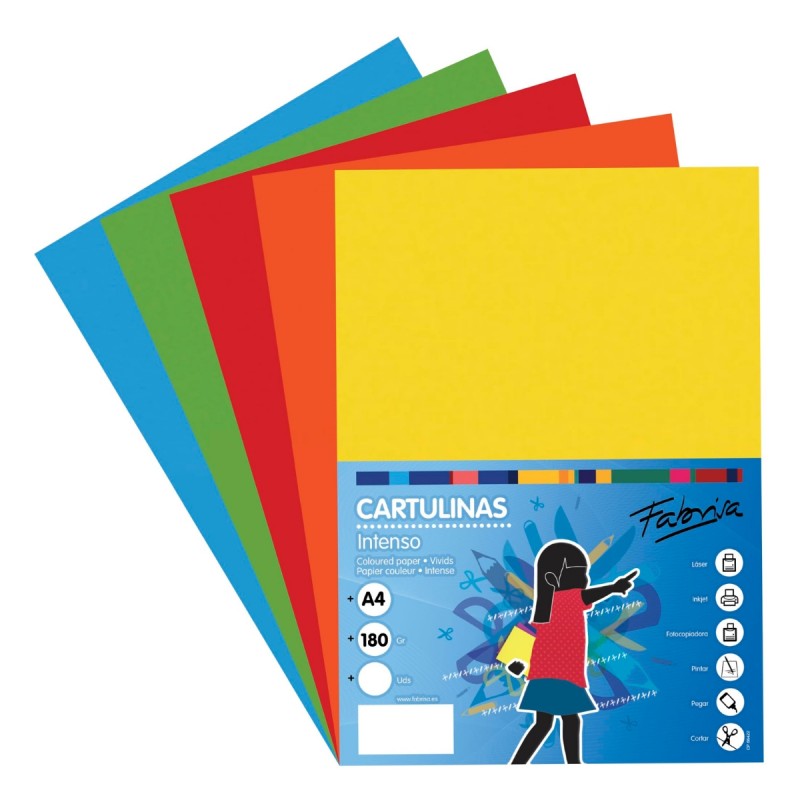 Carton colorat A4 Fabrisa 15507, 180g/mp, mix 5 culori intense, top 250 coli