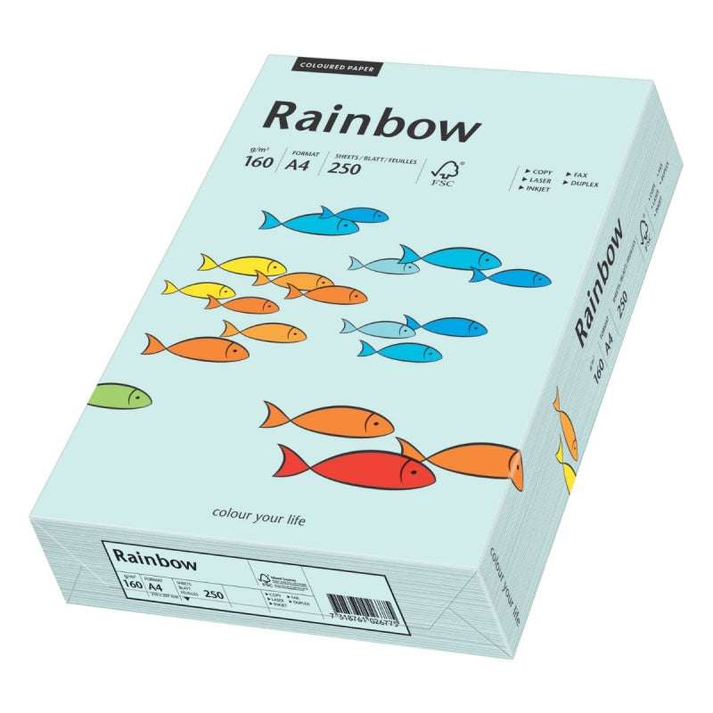 Carton colorat A4 Rainbow 88042703, 160g/mp, albastru deschis, top 250 coli