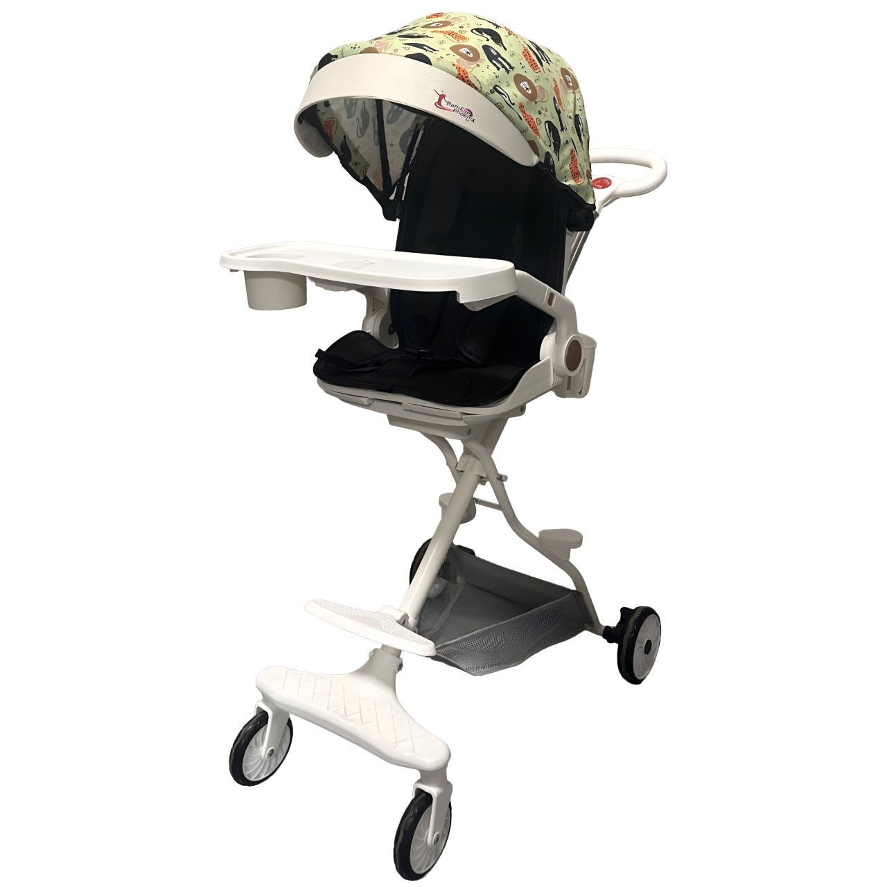 Carucior Sport Kaveny 3in1, 6-36 Luni, Reversibil, Pliabil, Tavita pentru Masa, Pozitie de Somn, Centura de Siguranta, Roti 360, Suport Pahar, Copertina pentru Soare, 32x63x95cm, Verde Model Jungla