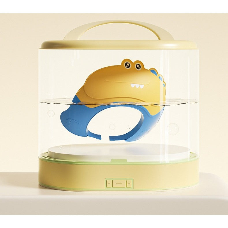 Casca de Dus, Kadeny, Previne Scurgerea Apei si Samponului pe Fata, 0-12 Ani, Ajustabila, din TPE+PP, 20 x 23 cm, Model Crocodil, Galben/Albastru