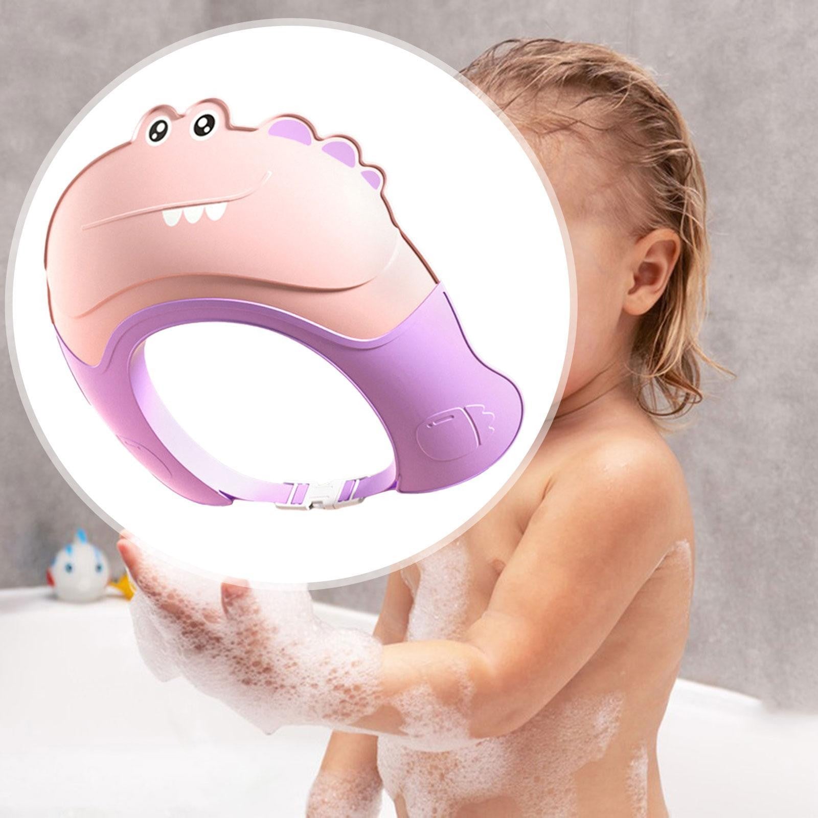 Casca de Dus, Kadeny, Previne Scurgerea Apei si Samponului pe Fata, 0-12 Ani, Ajustabila, din TPE+PP, 20 x 23 cm, Model Crocodil, Roz/Mov