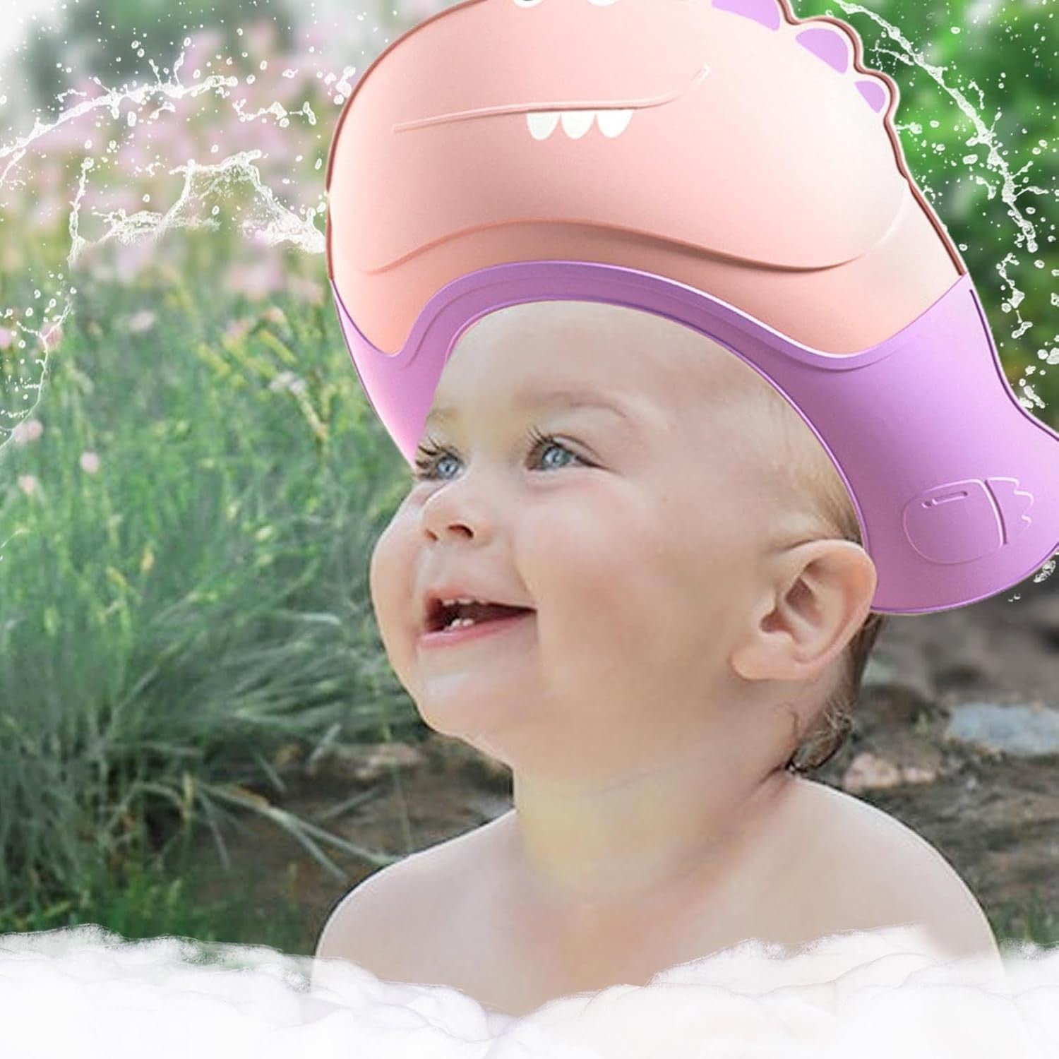 Casca de Dus, Kadeny, Previne Scurgerea Apei si Samponului pe Fata, 0-12 Ani, Ajustabila, din TPE+PP, 20 x 23 cm, Model Crocodil, Roz/Mov