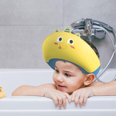Casca de Dus, Kadeny, Previne Scurgerea Apei si Samponului pe Fata, 0-12 Ani, Ajustabila, din TPE+PP, 20 x 23 cm, Model Unicorn, Galben/Albastru