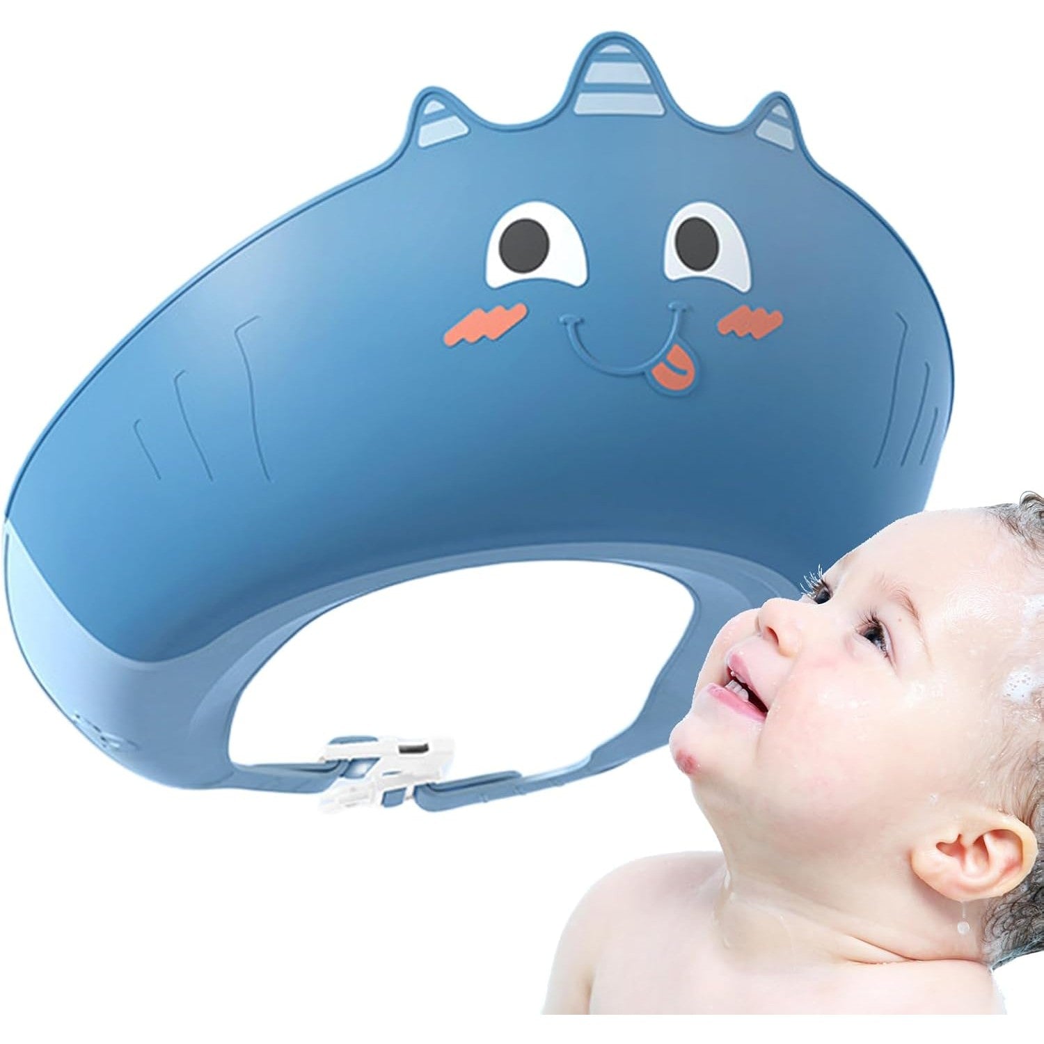 Casca de Dus, Kadeny, Previne Scurgerea Apei si Samponului pe Fata, 0-12 Ani, Ajustabila, din TPE+PP, 20 x 23 cm, Model Unicorn, Albastru