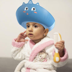 Casca de Dus, Kadeny, Previne Scurgerea Apei si Samponului pe Fata, 0-12 Ani, Ajustabila, din TPE+PP, 20 x 23 cm, Model Unicorn, Albastru