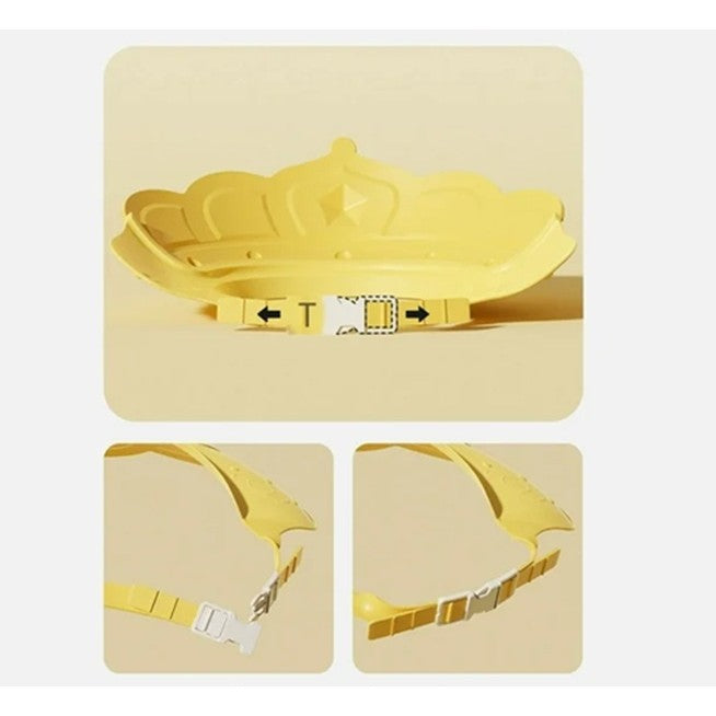 Casca de Dus, Kadeny, Previne Scurgerea Apei si Samponului pe Fata, 0-12 Ani, Ajustabila, din TPE+PP, 20 x 23 cm, Model Coroana, Galben