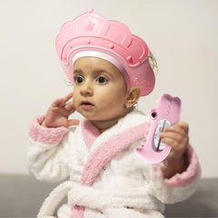 Casca de Dus, Kadeny, Previne Scurgerea Apei si Samponului pe Fata, 0-12 Ani, Ajustabila, din TPE+PP, 20 x 23 cm, Model Coroana, Roz