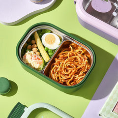 Caserola Container pentru Pranz, Kadeny, Caserola LUNCH BOX pentru Studenti, din Plastic PP, pentru Scoala, Compartiment Metalic in Interior, 22.5 x 14.5 x 8 cm, Verde