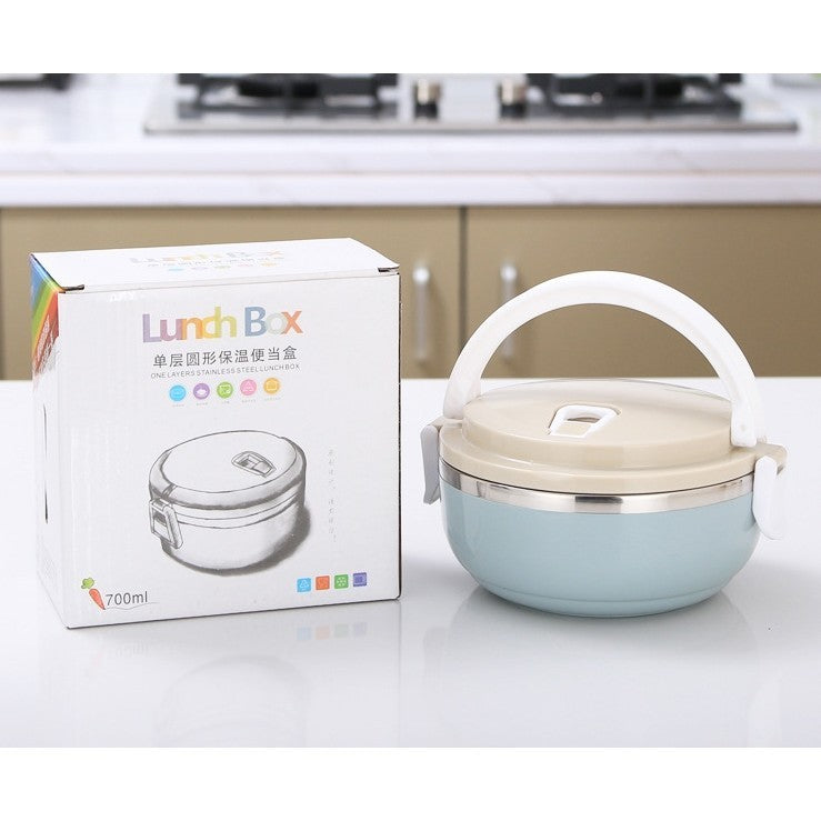 Caserola pentru alimente Kaveny, lunch box, 700 ml, otel inoxidabil, maner, valva aerisire, inchidere etansa, 15 x 8.5 cm, albastru