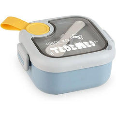Caserola pentru copii Kaveny, lunch box, 750 ml, doua boluri, lingura, foarfeca din plastic, rezistenta la scurgeri, Albastra