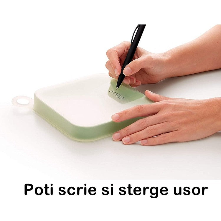 Caserola pentru sandwich Kaveny, din silicon si polipropilena, portabil, usor de curatat, capac anti-scurgere, reutilizabil, 15.5 x 15.5 x 2.5 cm, verde