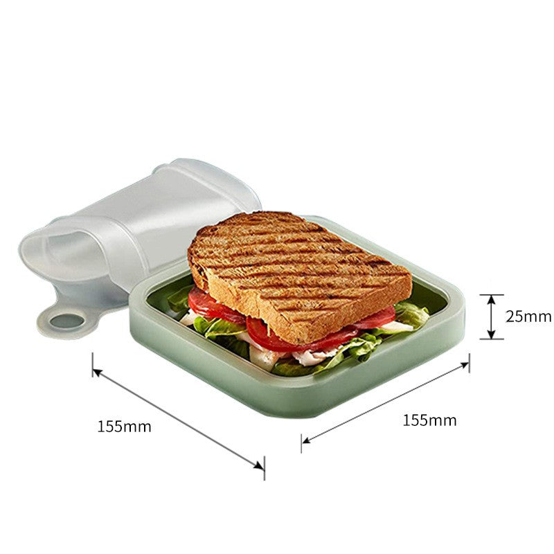 Caserola pentru sandwich Kaveny, din silicon si polipropilena, portabil, usor de curatat, capac anti-scurgere, reutilizabil, 15.5 x 15.5 x 2.5 cm, verde