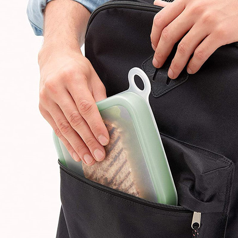Caserola pentru sandwich Kaveny, din silicon si polipropilena, portabil, usor de curatat, capac anti-scurgere, reutilizabil, 15.5 x 15.5 x 2.5 cm, verde