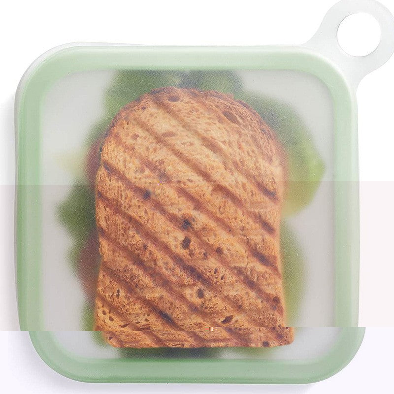 Caserola pentru sandwich Kaveny, din silicon si polipropilena, portabil, usor de curatat, capac anti-scurgere, reutilizabil, 15.5 x 15.5 x 2.5 cm, verde