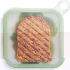 Caserola pentru sandwich Kaveny, din silicon si polipropilena, portabil, usor de curatat, capac anti-scurgere, reutilizabil, 15.5 x 15.5 x 2.5 cm, verde