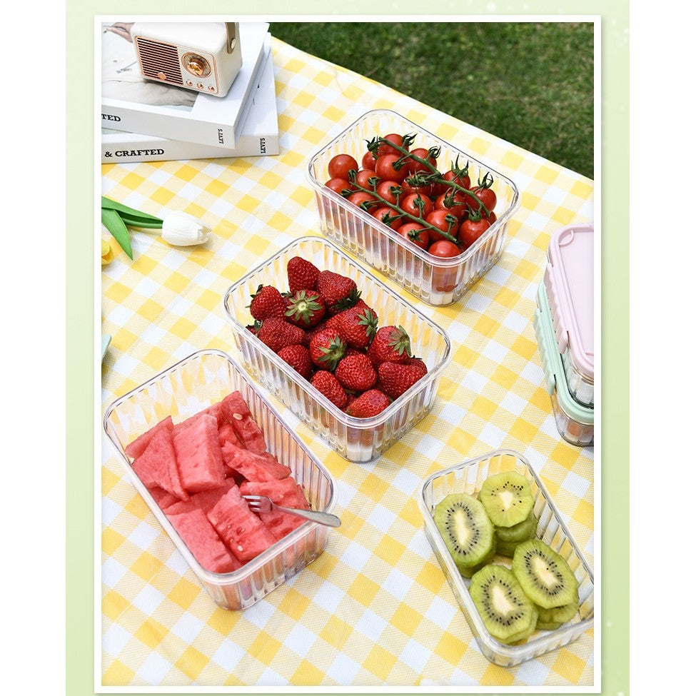 Caserola portabila pentru mancare fresh Kaveny, 550 ml, furculita pentru fructe, 7 x 11.5 x 16 cm, capac detasabil pentru congelator, etans, spatiu pentru tacamuri, maner, material plastic, rezistent la temperaturi ridicate, transparent