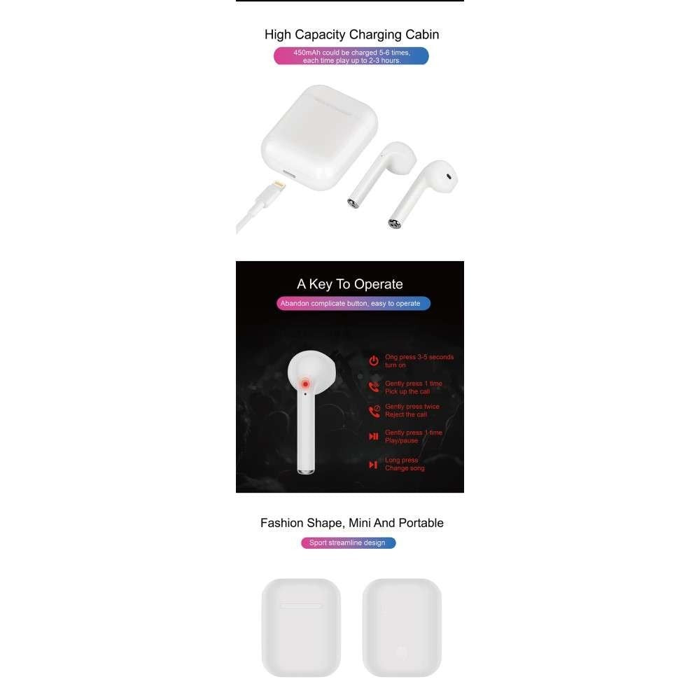 Casti Wireless Bluetooth MKJ-I8X Earbuds Kadeny, Alb