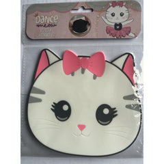 Suport pentru Pahar, Kadeny, Model Pisicuta, din PVC, 15.5 x 15.5 cm, Rezistent la Caldura, Alb/Roz