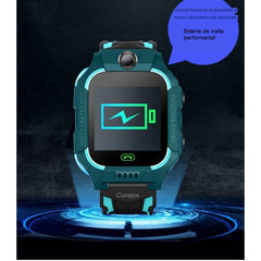 Ceas Smartwatch Kaveny, Pentru Copii, Model Q19 Z6, Localizare LBS, Istoric Traseu, Monitorizare Spion, Camera Foto, Lanterna, Chat Vocal, Apel SOS, Turcoaz