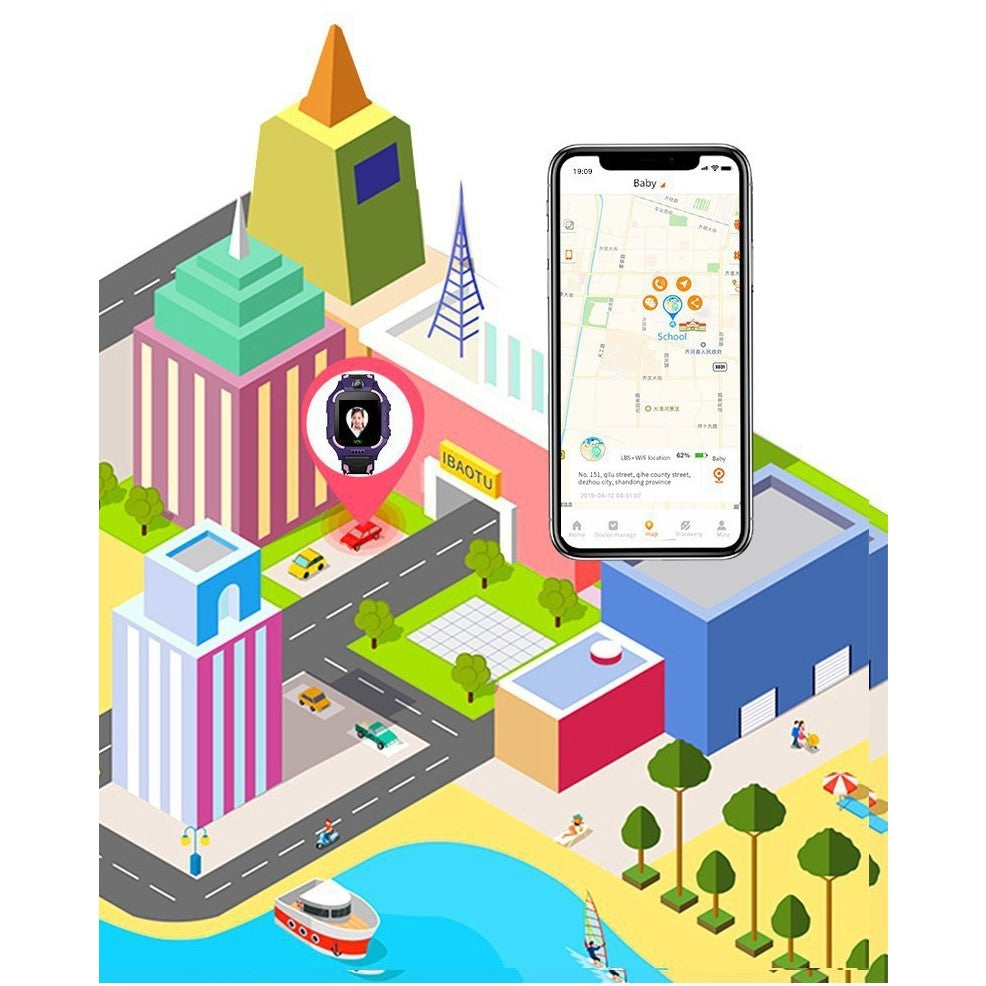 Ceas Smartwatch Kaveny, Pentru Copii, Model Q19 Z6, Localizare LBS, Istoric Traseu, Monitorizare Spion, Camera Foto, Lanterna, Chat Vocal, Apel SOS, Turcoaz