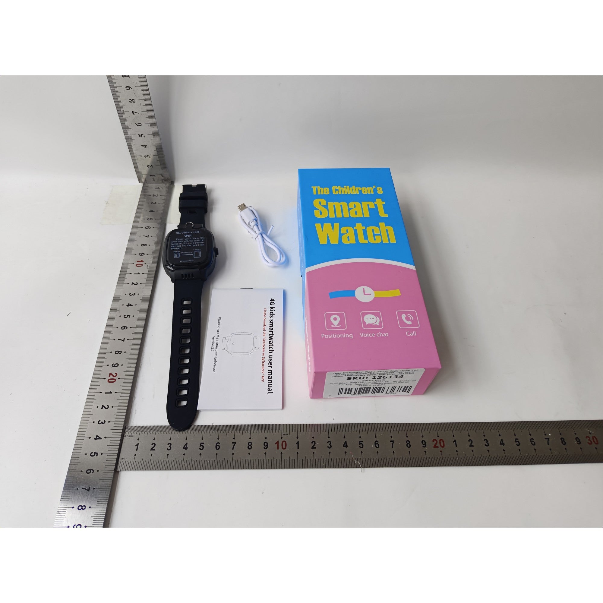 Ceas Smartwatch Kaveny, Pentru Copii, Model Y36, cu Functie Telefon, 4G, Localizare LBS, Istoric Traseu, Monitorizare Spion, Apel Video, Rezistent la Apa, Negru