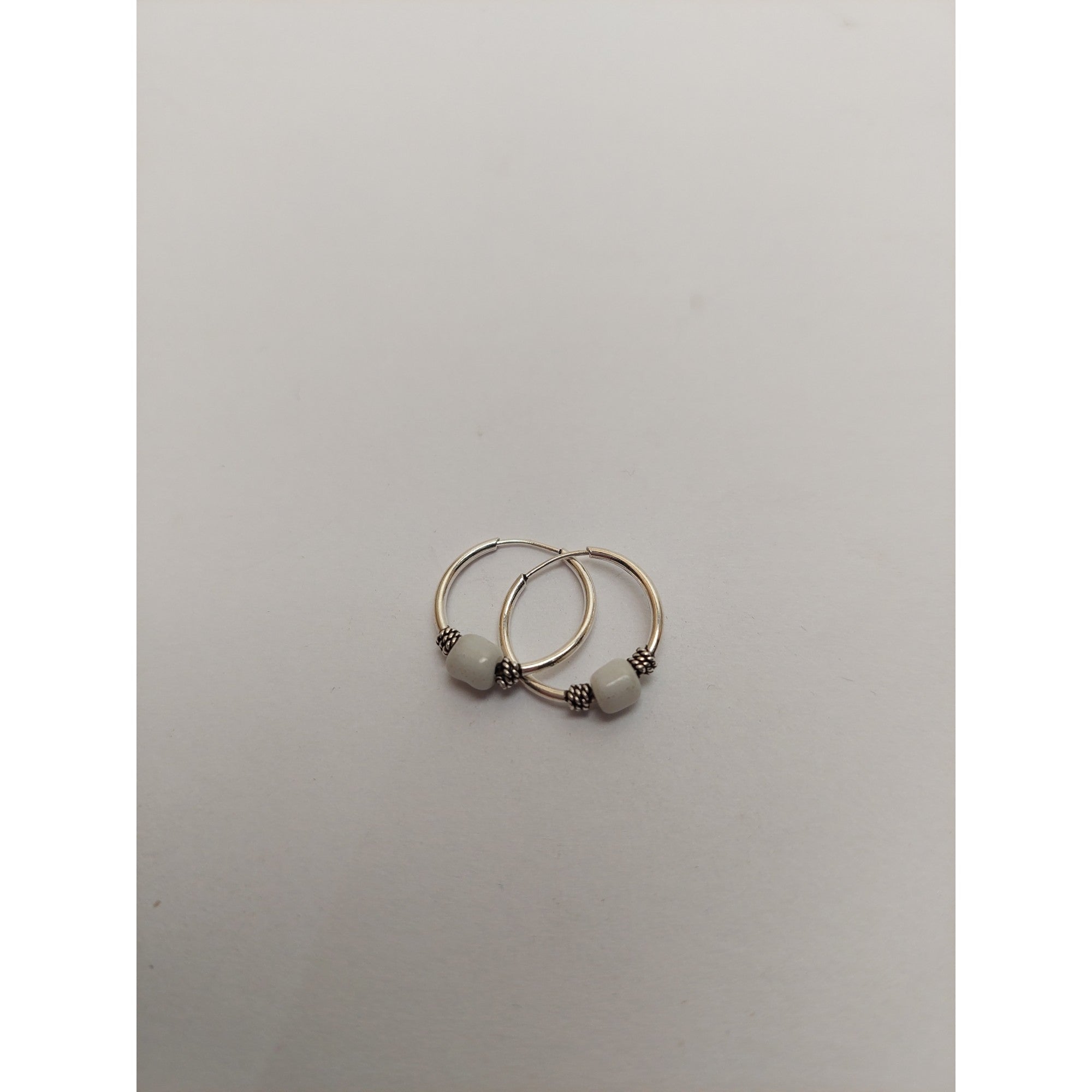 Cercei Argint 925 Creole 12 mm cu Piatra Alba, Jolie Silver, 0.8g, 1.5 cm x 1.4 cm
