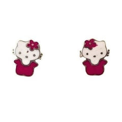 Cercei pentru Copii din Argint 925, model Pisicuta Roz-Alb