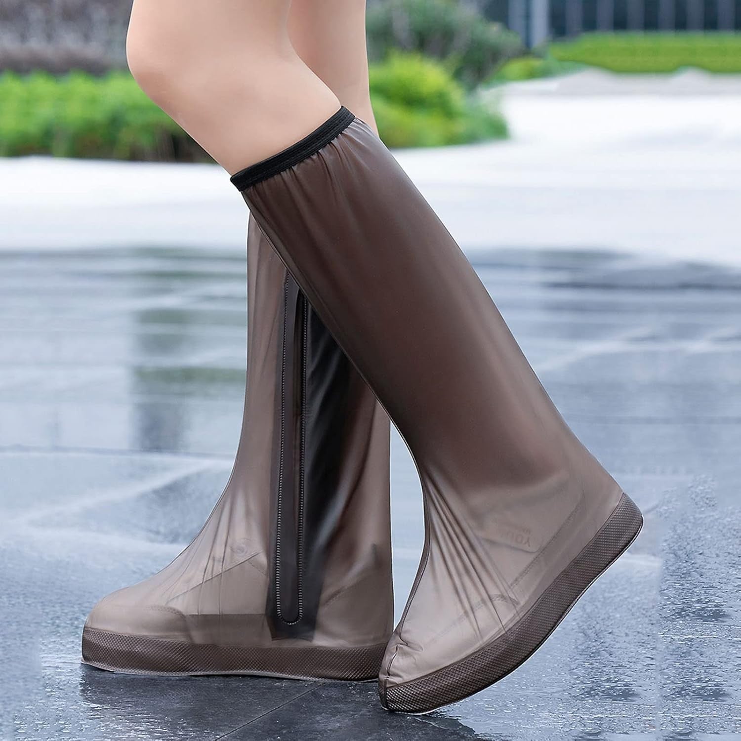 Protectie Incaltaminte pentru Ploaie si Noroi, Kaveny, Impermeabila, Talpa Antiderapanta, cu Fermoar si Capsa, Inaltime 40 cm, Marime XL 40-41, Maro
