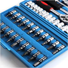 Chei tubulare Set 46 de Piese, Kadeny, Trusa Scule de Reparatii Auto, Prelungitoare Rigid si Flexibil, Articulatie Cardanica, Antrenor de Forta Glisant, Adaptoare, Maner pentru Surubelnita, 23 x 12 x 4 cm, 1.9 kg, Cutie Albastra