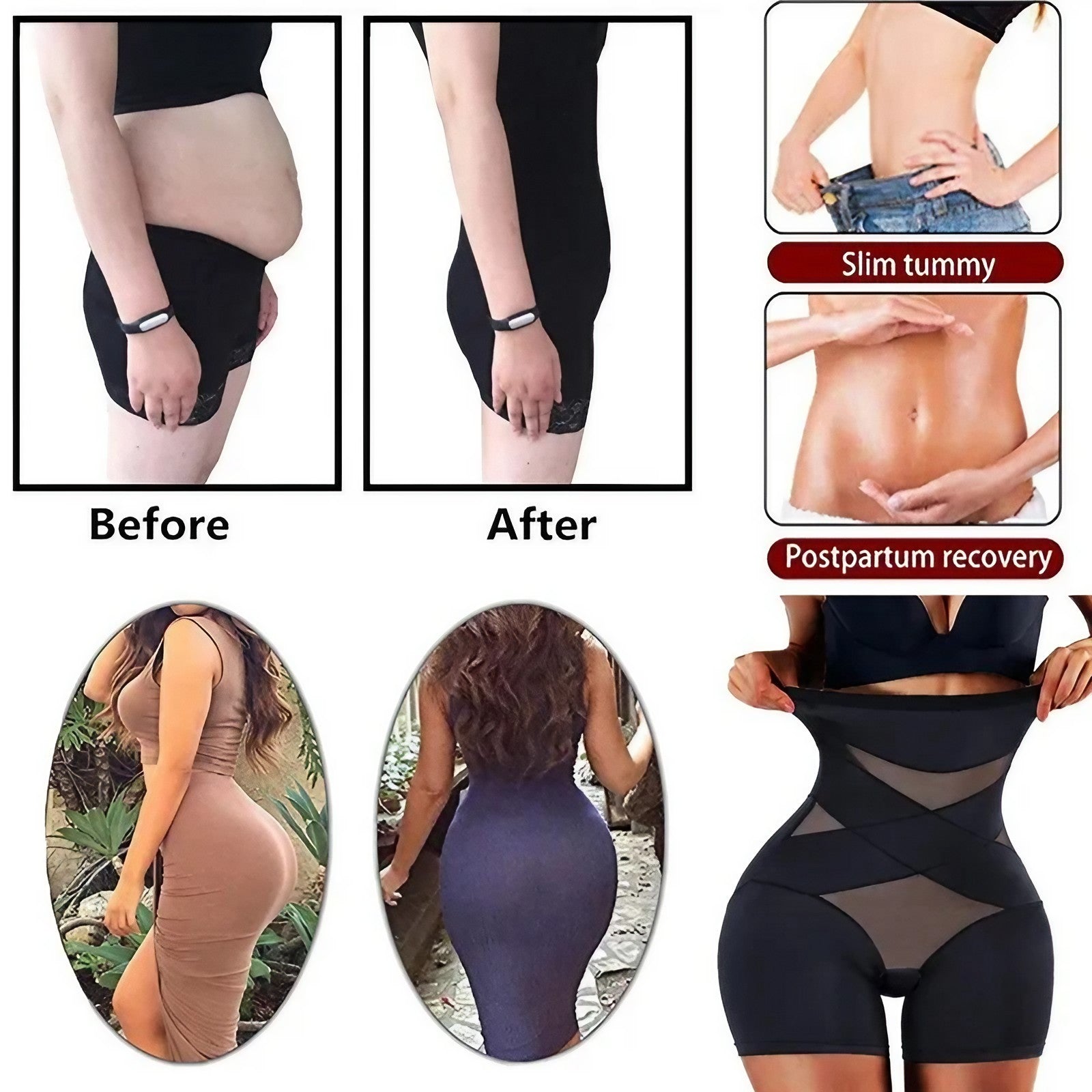 Lenjerie Modelatoare pentru Abdomen, Kadeny, cu Talie Inalta si Corset, Negru, Push-Up, Marimea M