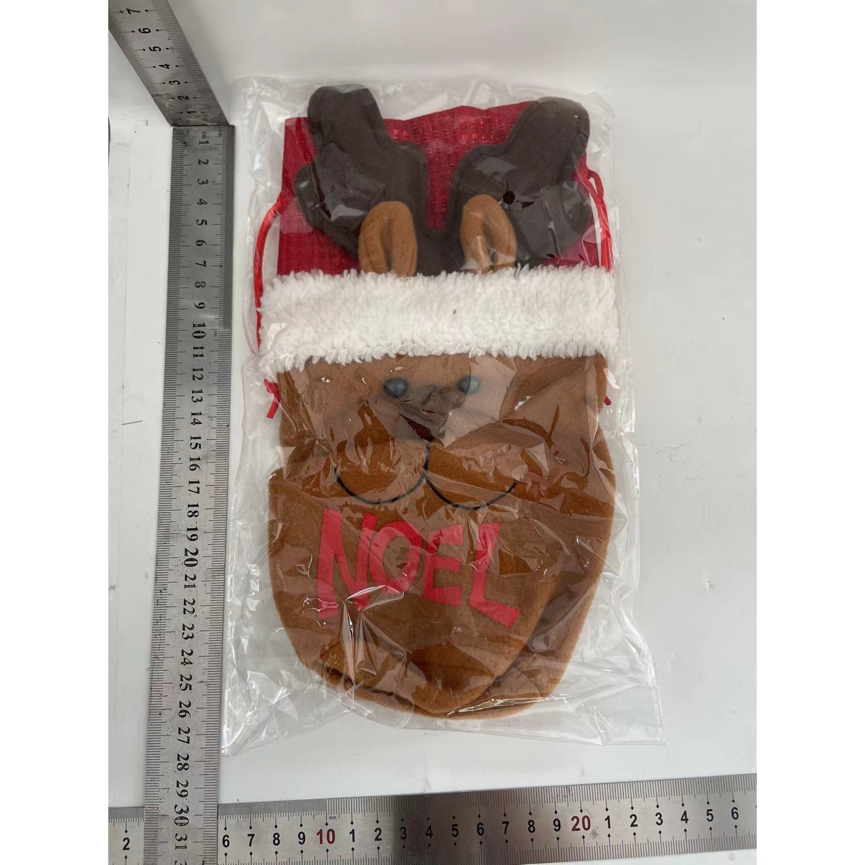 Saculet de Craciun pentru Sticla de Bautura, Kadeny, Model Ren Accesorizat, Tematica Petrecere de Craciun, Marime Universala, 13x28 cm, Maro