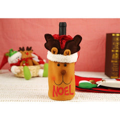 Saculet de Craciun pentru Sticla de Bautura, Kadeny, Model Ren Accesorizat, Tematica Petrecere de Craciun, Marime Universala, 13x28 cm, Maro