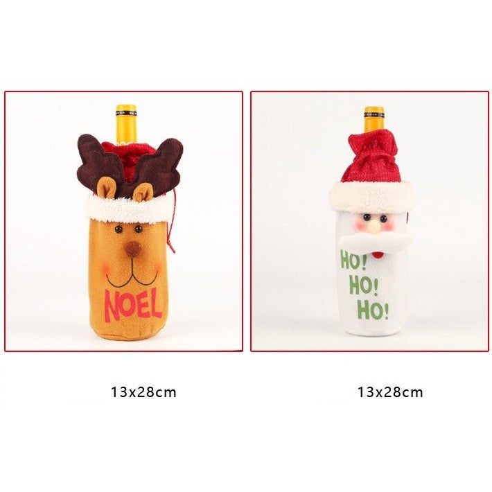 Saculet de Craciun pentru Sticla de Bautura, Kadeny, Model Ren Accesorizat, Tematica Petrecere de Craciun, Marime Universala, 13x28 cm, Maro