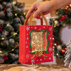 Decoratiune de Craciun, Kadeny, Model Sacosa Cadou cu Mos Craciun si Ren, Iluminare LED si Efect Zapada, 23 x 15 x 7.3 cm, Rosu