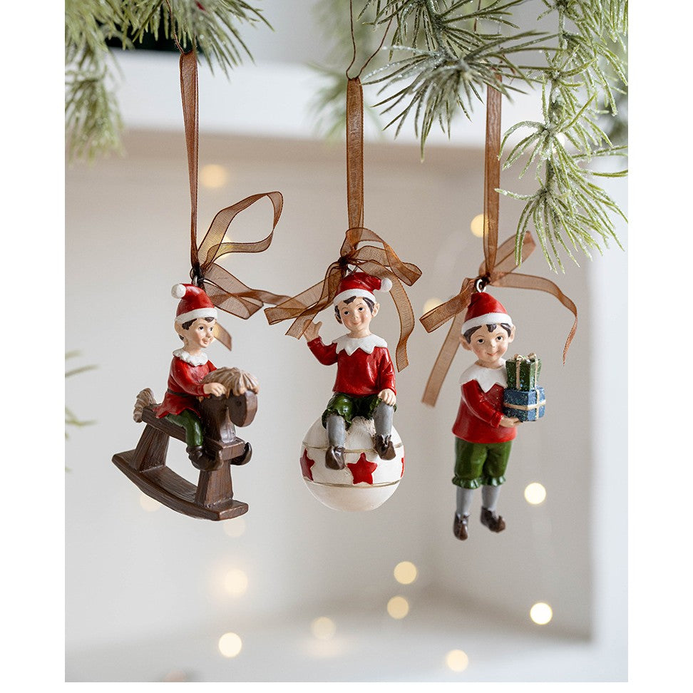 Decoratiune de Craciun, Kadeny, pentru Brad, Model Elf pe Glob, 10 x 4 cm, din Rasina, Multicolor