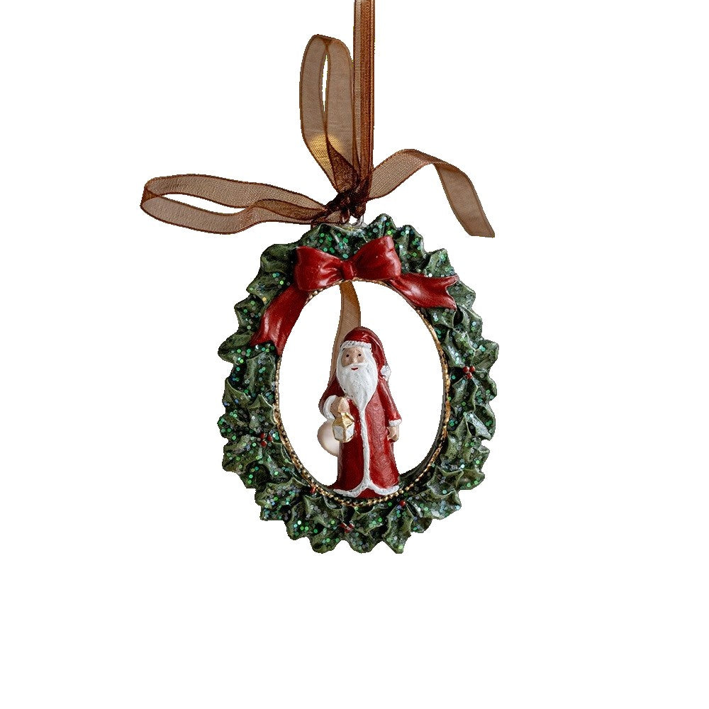 Decoratiune de Craciun, Kadeny, pentru Brad, Model Ghirlanda cu Mos Craciun, 8 x 6.5 cm, din Rasina, Multicolor