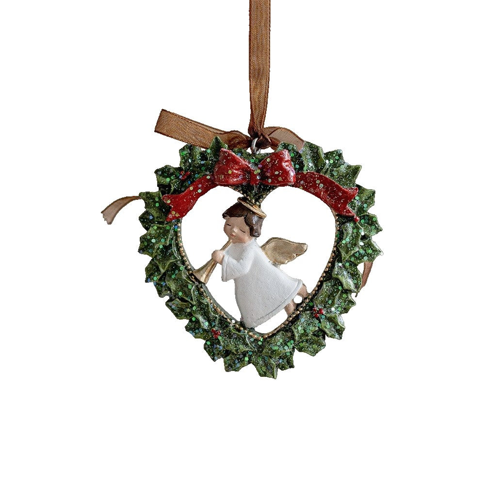 Decoratiune de Craciun, Kadeny, pentru Brad, Model Ghirlanda cu Inger, 7.5 x 7.5 cm, din Rasina, Multicolor