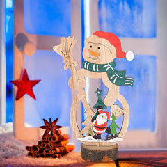 Decoratiune de Craciun, Kadeny, din Lemn, 11 x 20 cm, Model Om de Zapada cu Caciula Rosie, Multicolor