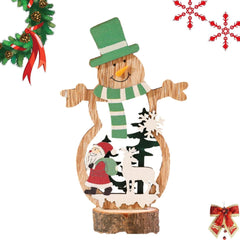 Decoratiune de Craciun, Kadeny, din Lemn, 10.5 x 18 cm, Model Om de Zapada cu Caciula Verde, Multicolor