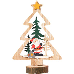 Decoratiune de Craciun, Kadeny, din Lemn, 13.5 x 20 cm, Model Brad cu Stea Galbena, Multicolor