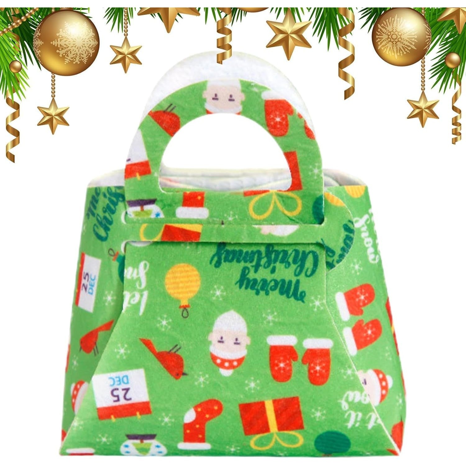 Geanta pentru Copii, Kadeny, Pliabila, pentru Cadouri de Craciun, din Panza Netesuta, 13 x 12 x 6 cm, Verde
