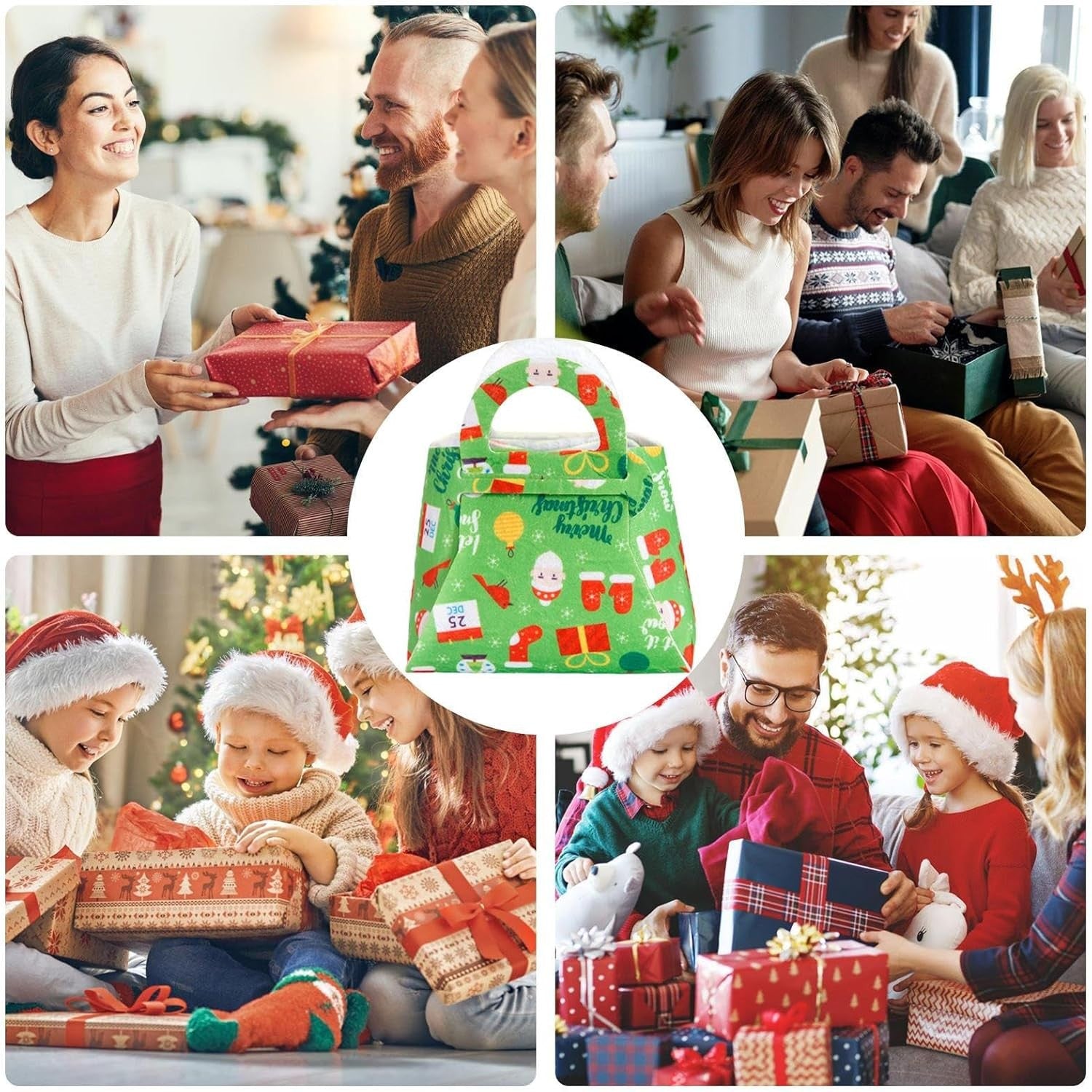 Geanta pentru Copii, Kadeny, Pliabila, pentru Cadouri de Craciun, din Panza Netesuta, 13 x 12 x 6 cm, Verde