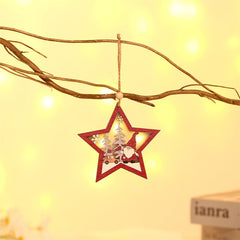 Ornament de Brad, Kaveny, cu Lumini LED, din Lemn, Figurina Elf, Model Stea, Multicolor