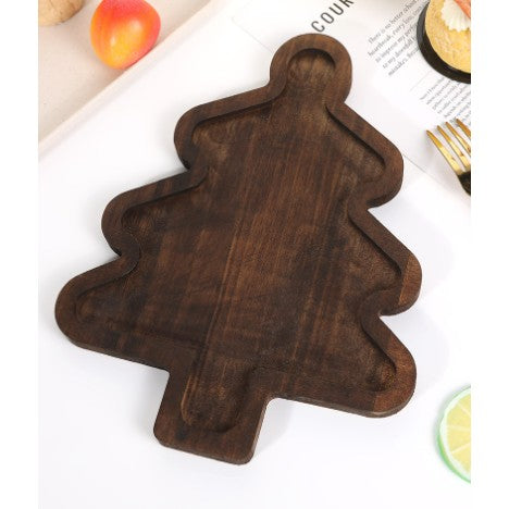 Farfurie cu Tematica de Craciun, Kadeny, din Lemn, Margini Rotunjite, Model Brad, Maro