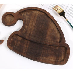 Farfurie cu Tematica de Craciun, Kadeny, din Lemn, Margini Rotunjite, Model Caciula de Mos, Maro