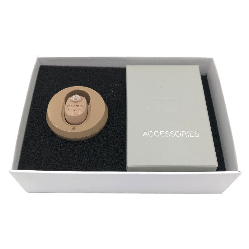Aparat Auditiv Intraauricular In-Ear, Kaveny, Amplificator de sunet pentru Auz, Minuscul Design Nou, 14 x 10 x 3.8 cm, 116 gr, Camel