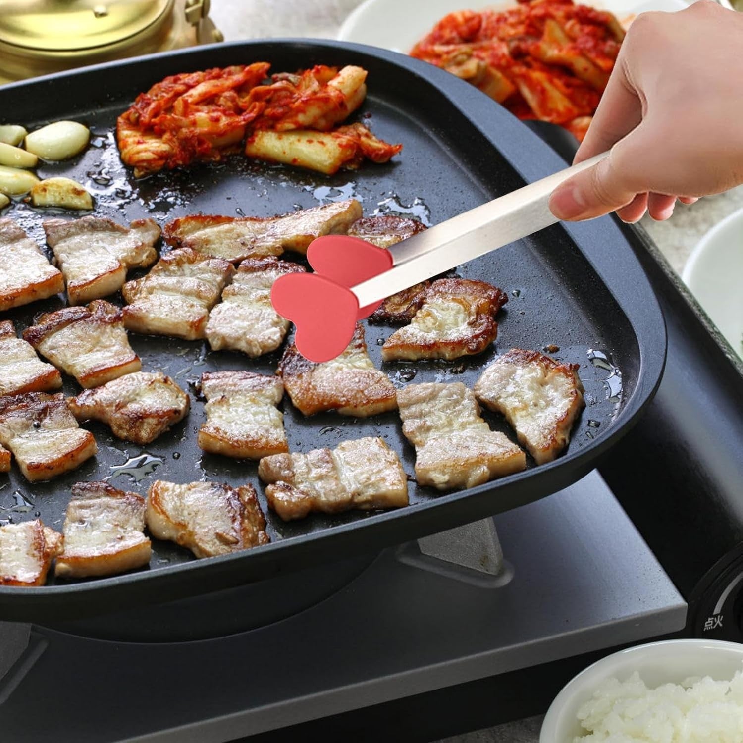 Cleste Creativ pentru Mancare, Kadeny, Model Inimioare din Silicon, 14.5x3 cm, Rezistent la Temperaturi Inalte si Coroziune, Rosu