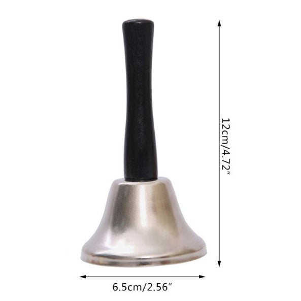 Clopotel de Craciun Metalic, Kadeny, Maner din Lemn, Circumferinta 6.5 cm, Lungime 12 cm, Argintiu