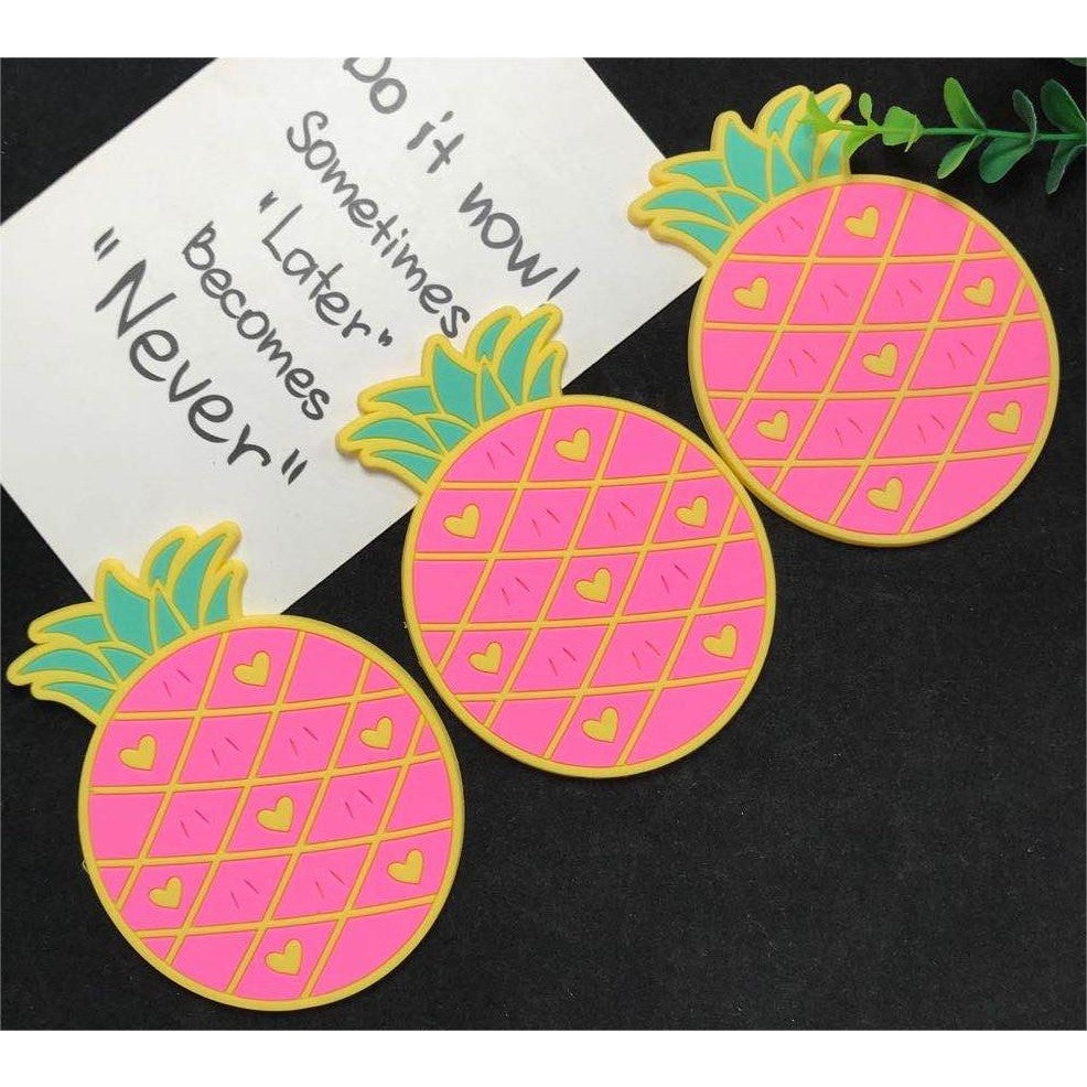 Suport pentru Pahar, Kadeny, Model Ananas, din PVC, 12 x 9 cm, Rezistent la Caldura, Roz